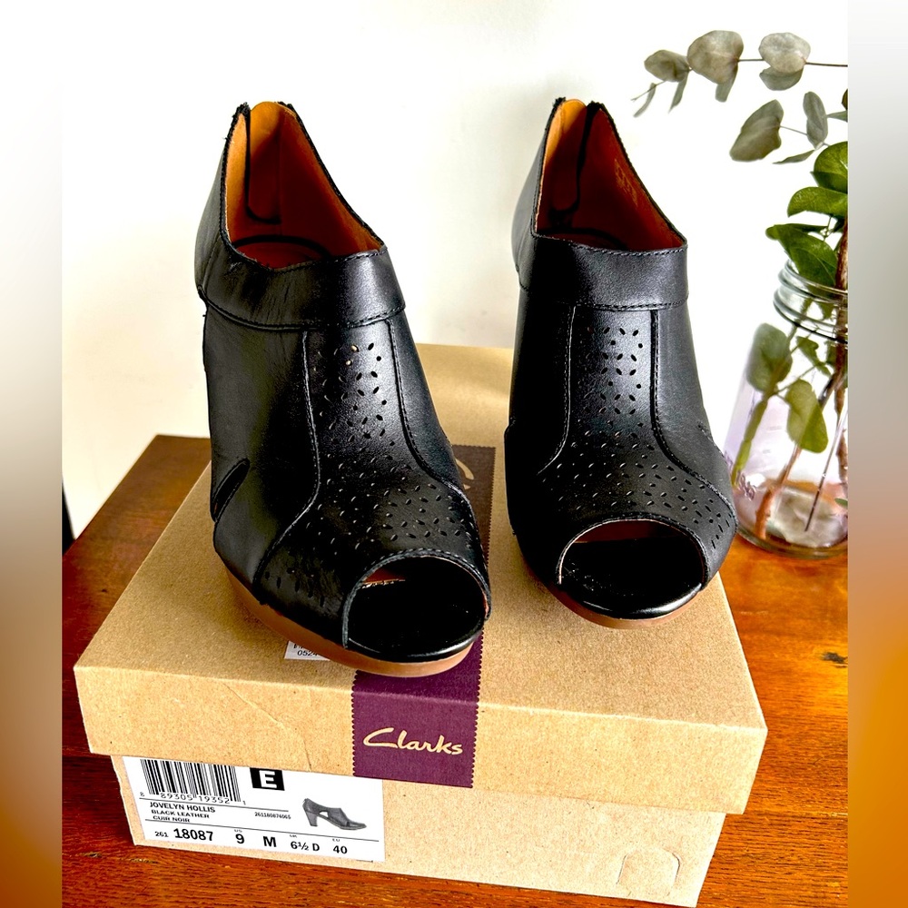 Clarks Black Peep-Toe Heels